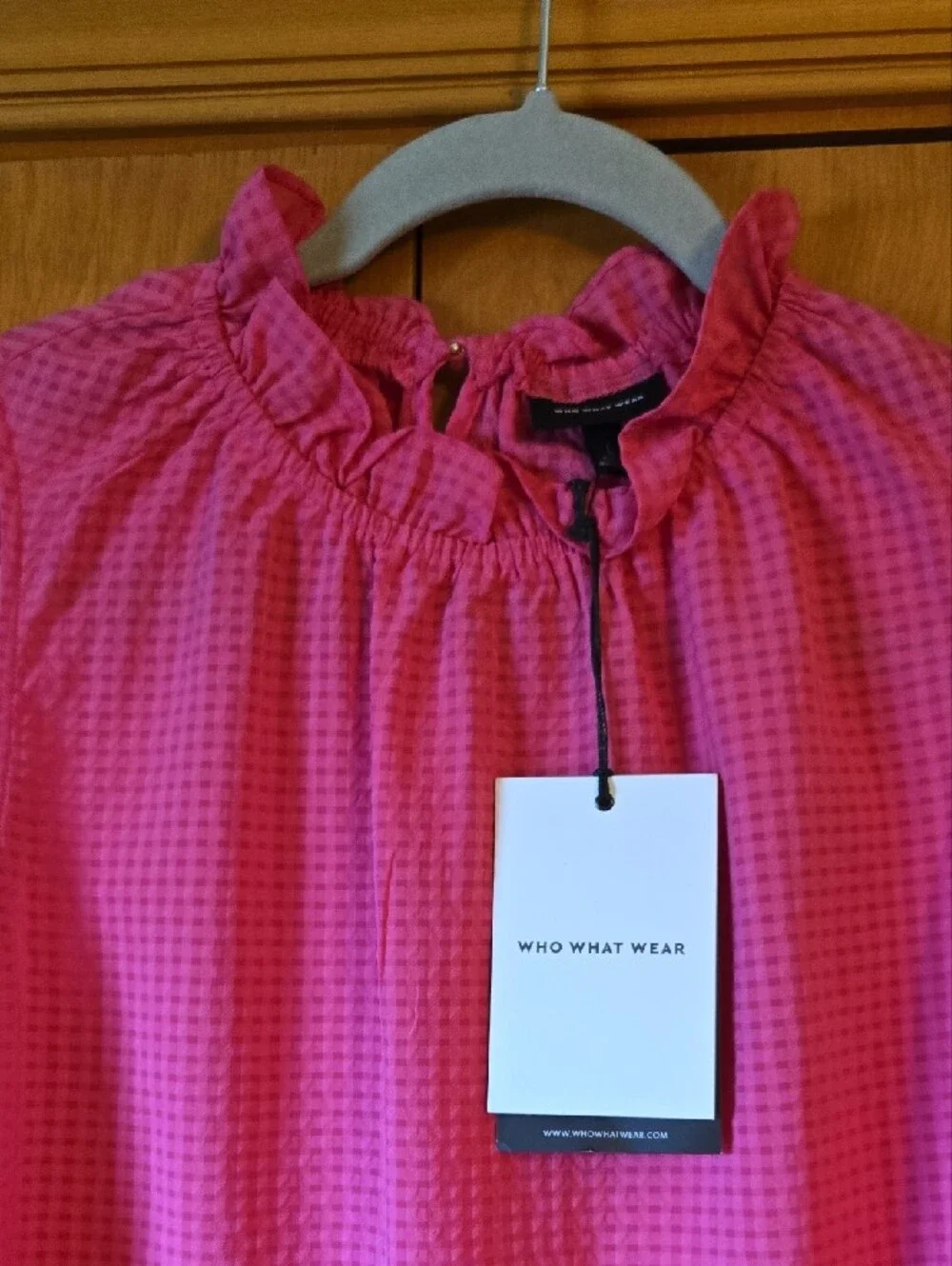 Who What Wear Hot Pink Ruffle-Neck Sleeveless Top